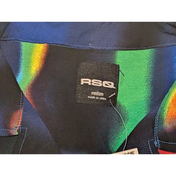 RSQ Multi-color Rayon Camp Shirt M Heat Map Abstract Cuban Aloha Vibrant Tie Dye - Picture 5 of 13